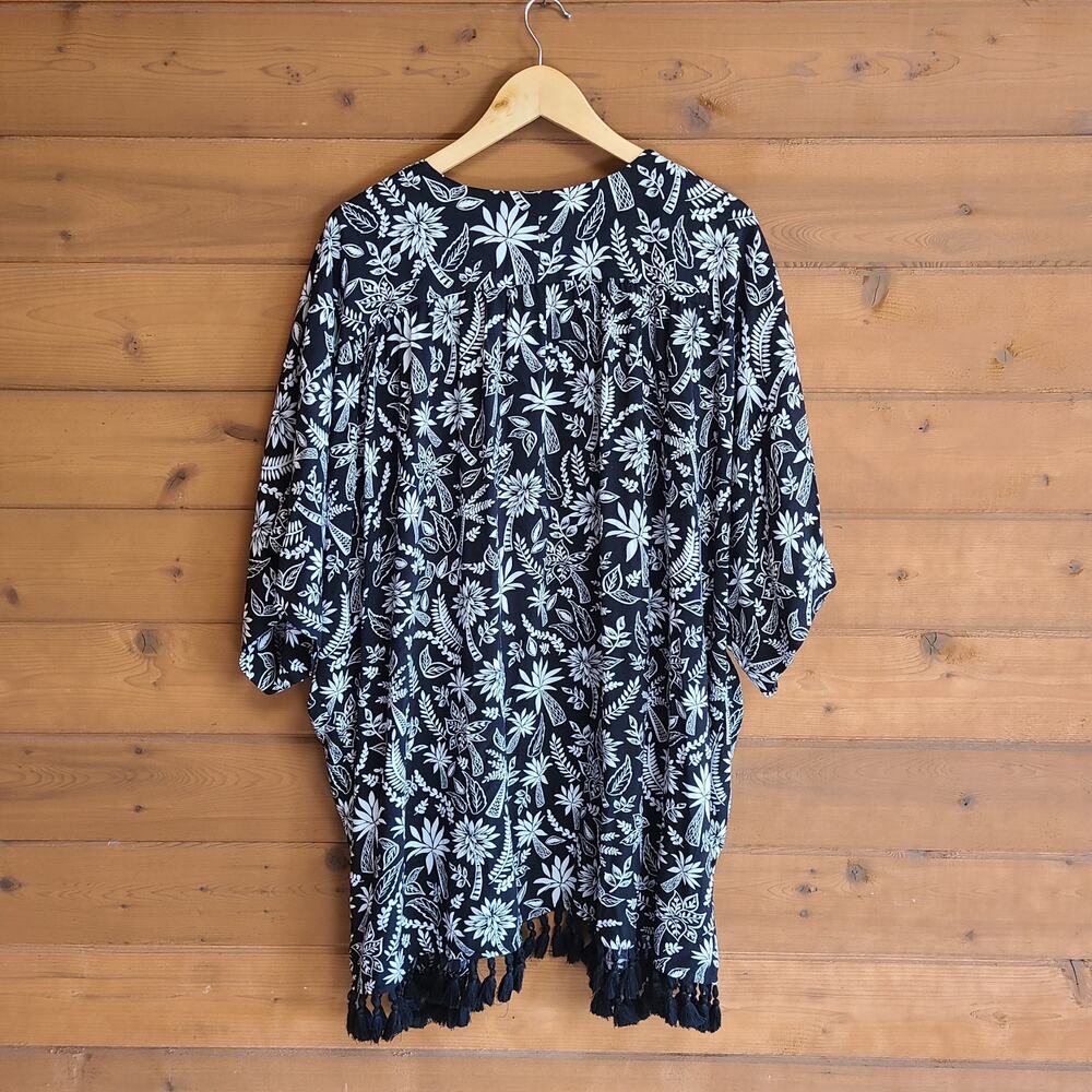 Anthropologie Seafolly Cover Up Kimono Black White Floral Beach Small Swim Boho - Picture 3 of 6